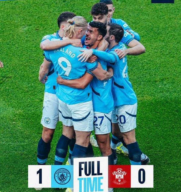 曼城:曼城1-0南安普顿 努内斯献助攻 哈兰德高难度破门+屡失良机