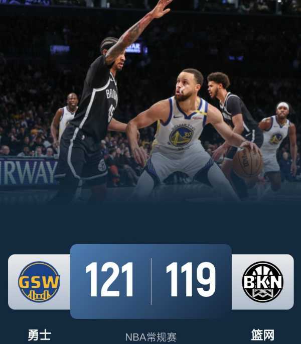 NBA常规赛：勇士121-119惊天逆转篮网 库里40分，巴特勒25+6