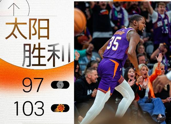 NBA：太阳103-97战胜开拓者 杜兰特21+9，布克28+9+9