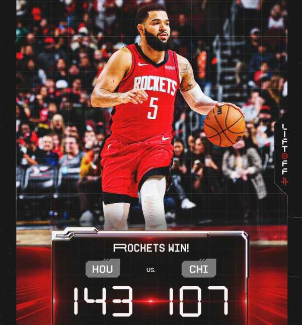 NBA：火箭以143-107大胜公牛豪取5连胜 申京20+11+11 范弗里特28+7+7
